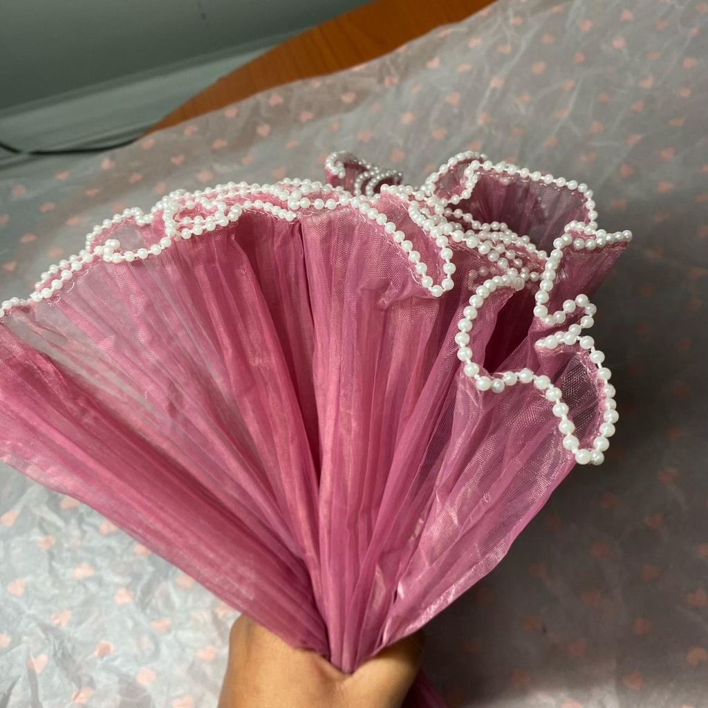 ORGANZA C/PERLA PARA RAMO DE FLORES CORAL 28CM